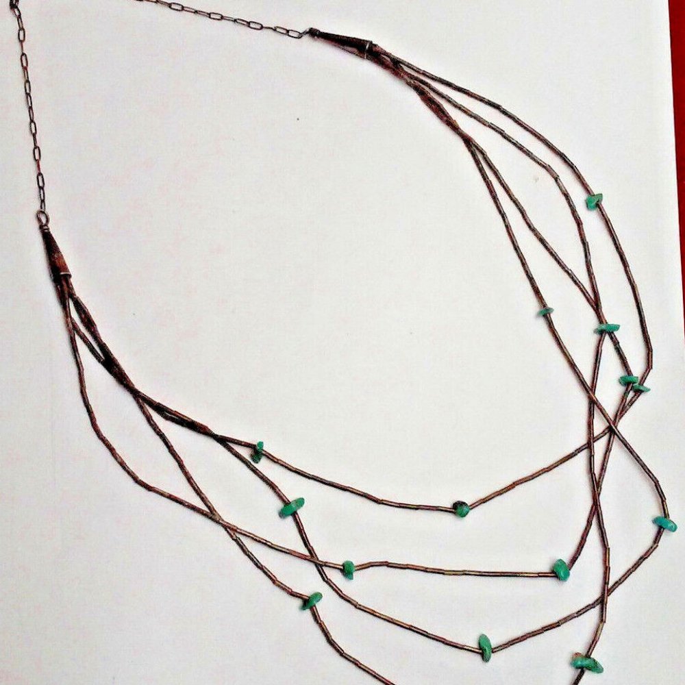 Necklace Silver Beads And Teal Green Stones Hook Closure Old Needs Cleaning Hang